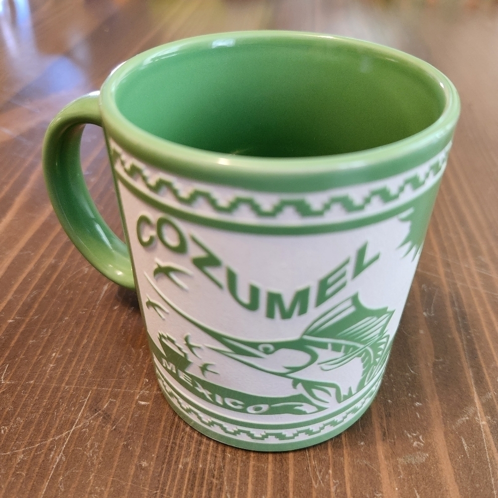 Cozumel Mexico Coffee Mug Green & White Swordfish Ocean Tea Cup